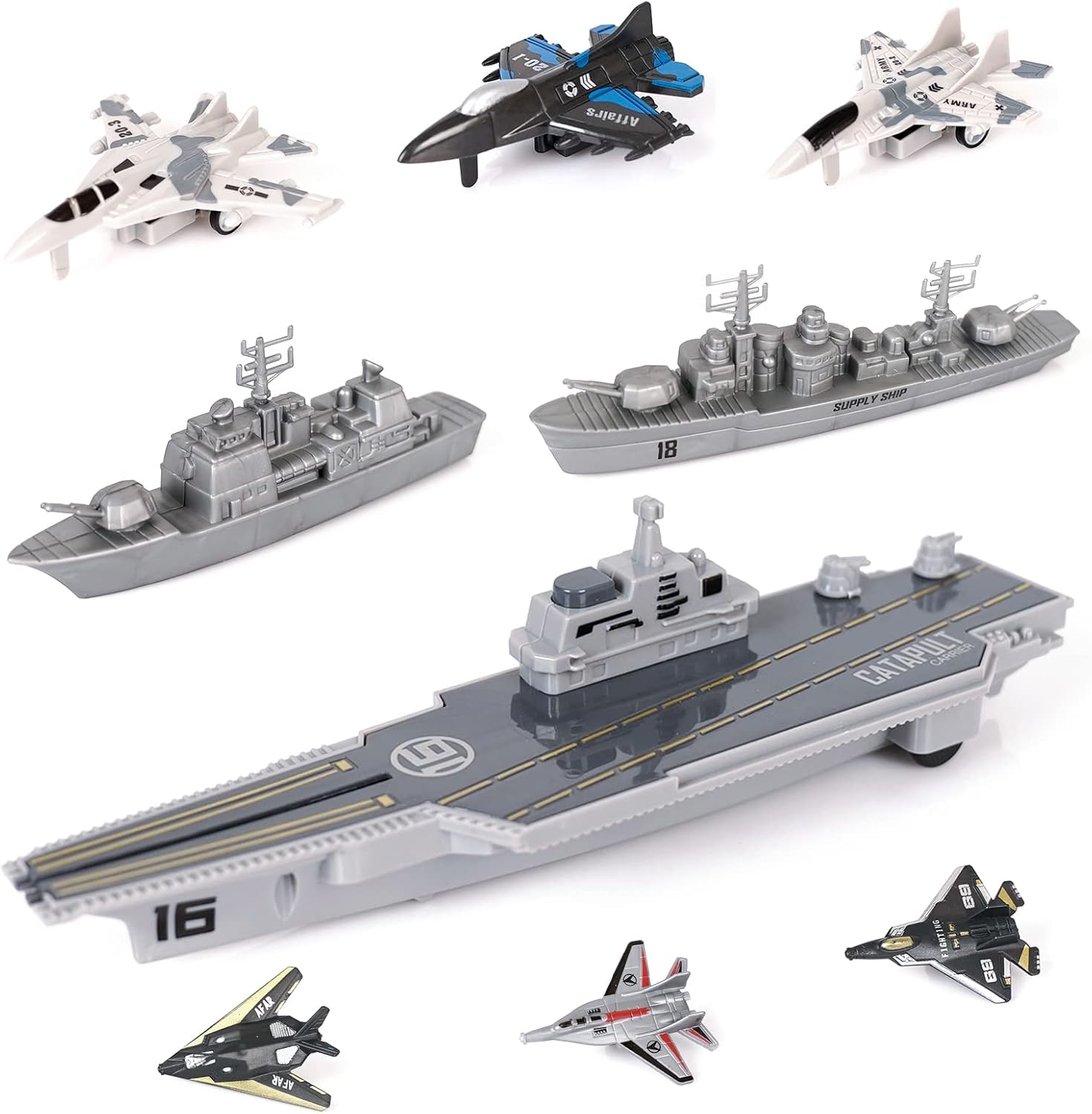 Aircraft Carrier Military Naval Ship with Pull Back